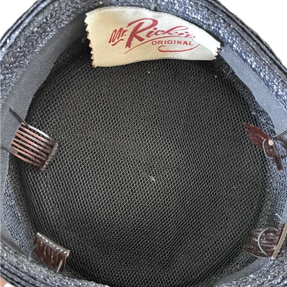 MR. RICKIE ORIGINAL Vintage Navy Blue Woven Straw Satin Pillbox Hat - Picture 4 of 5